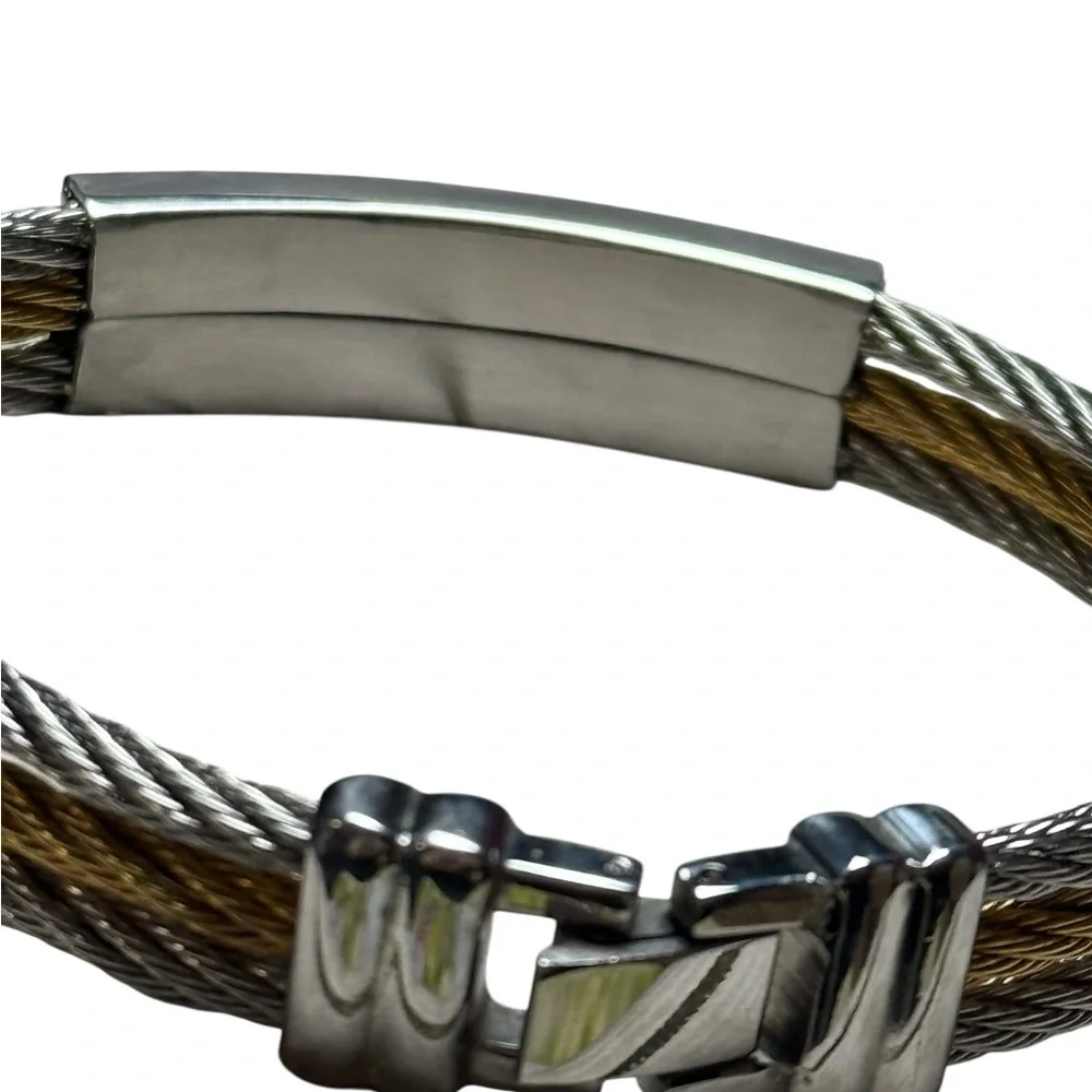 Stainless Steel Two-Tone Cable Cross Bracelet